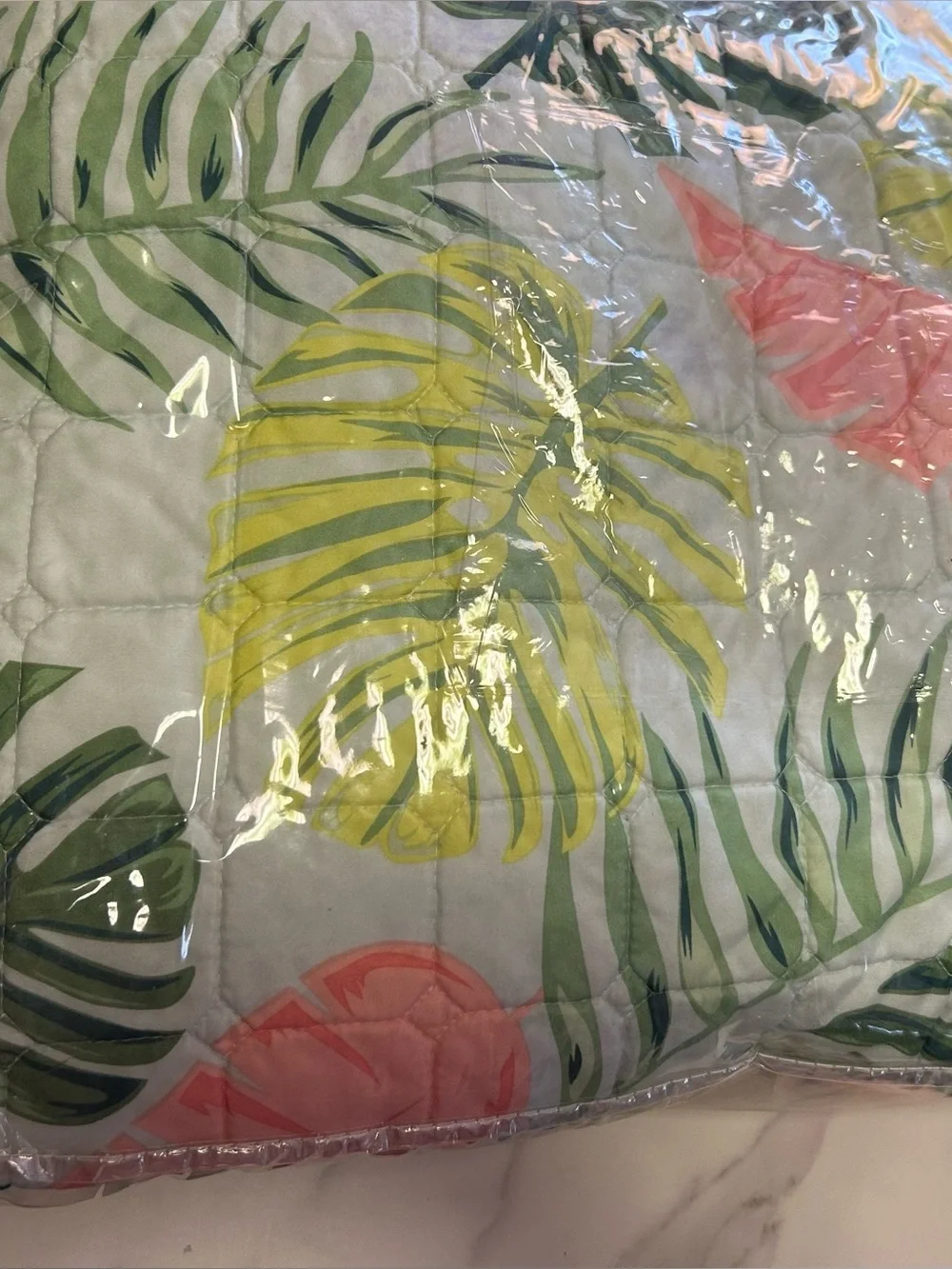 Tropical Leaf Print Quilt & Pillow Sham